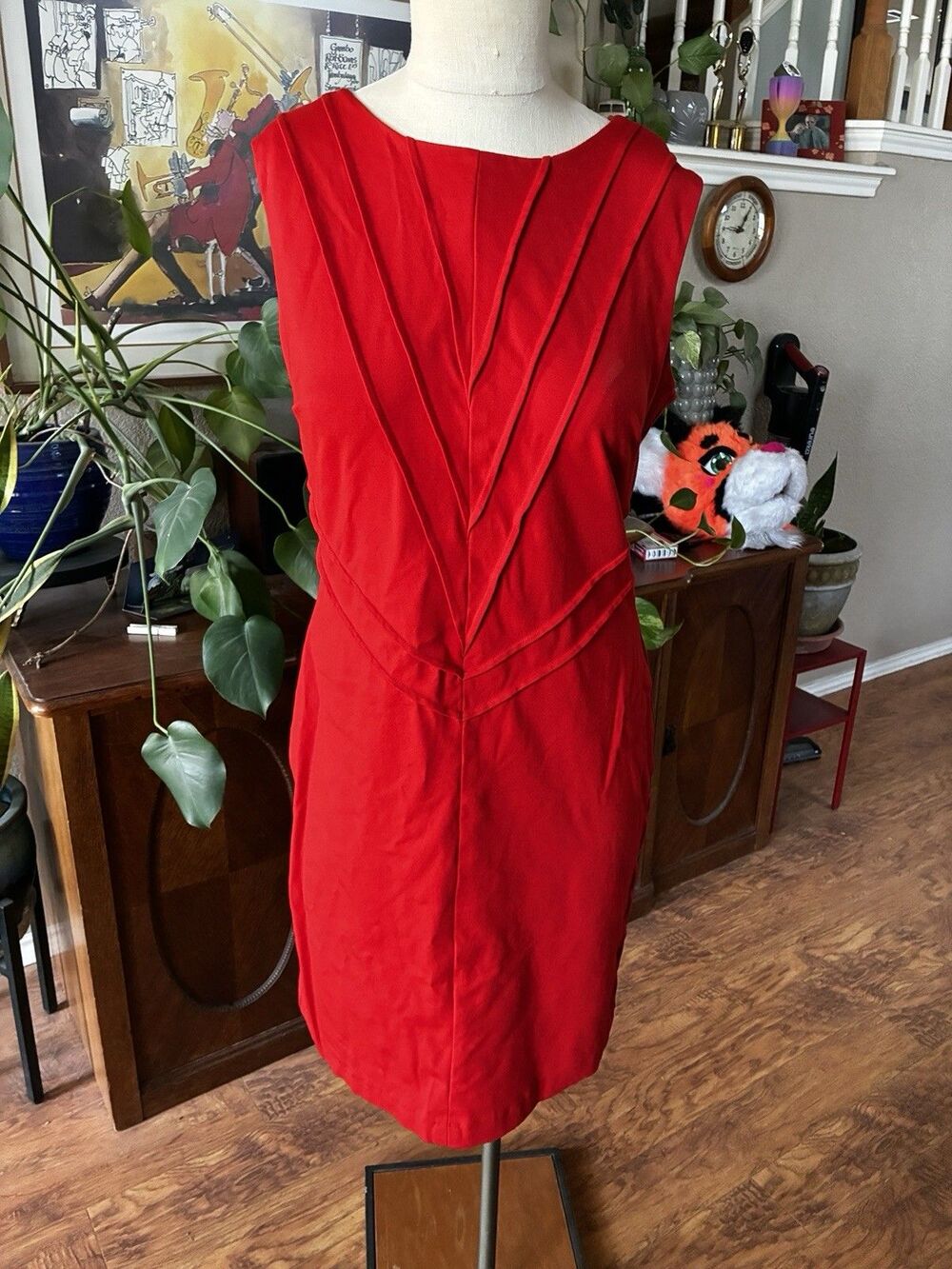 Vintage Kenar Red Dress Size 10 Swing V-detail Classic City Valentines Romance